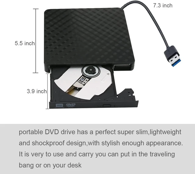 Alt view image 2 of 7 - 2021 Upgraded External CD DVD Drive, USB 3.0 Cord Portable CD/DVD+/-RW Drive/DVD Player for Laptop CD ROM Burner Compatible with Laptop Desktop PC Windows Linux Mac OS (Black)