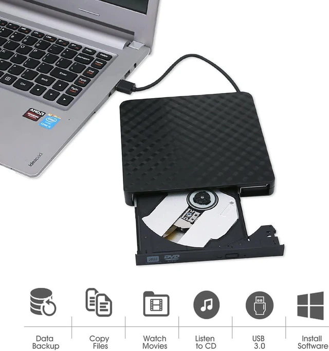 Alt view image 5 of 7 - 2021 Upgraded External CD DVD Drive, USB 3.0 Cord Portable CD/DVD+/-RW Drive/DVD Player for Laptop CD ROM Burner Compatible with Laptop Desktop PC Windows Linux Mac OS (Black)