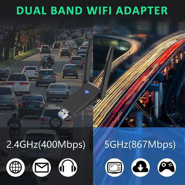 Alt view image 3 of 7 - WLAN Stick USB 3.0 WiFi Adapter PC 1300Mbps WiFi Dongle 2.4GHz/5GHz High Gain Dual Band 5dBi Antenna Wireless Network Adapter for Desktop, Laptop WinXP/7/8/10/Vista/Linux