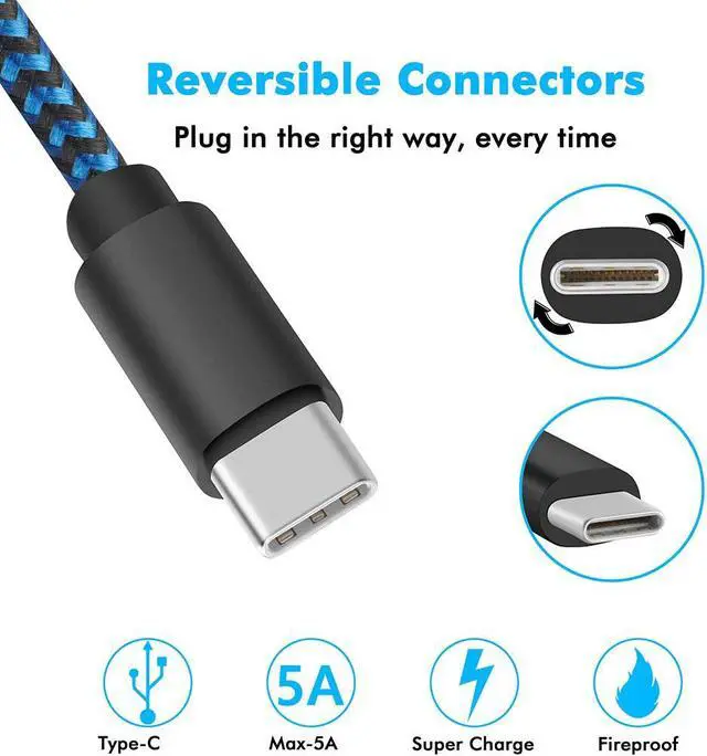 Alt view image 2 of 7 - USB C Cable,  [5-Pack 3A] 3/3/6/6/10ft Fast Charge Various Lengths Durable Nylon Braided USB A to USB C Charging Cable Compatible with Samsung Galaxy S20/ S20 Plus/S10/S9/Note 20 Ultra/Google Pixel