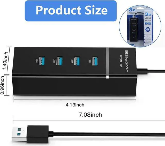 Alt view image 2 of 7 - 4 Port USB3.0 USB Hub Adapter, Portable USB Hub, USB 3.0 Hub Multiport Adapter with LED Indicator for Keyboard &Mouse,Printer,USB Fan&Lamp,Camera,Flash Drives, Mobile Hard Disk, and More (Black)