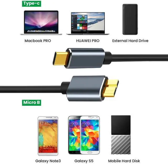Alt view image 7 of 7 - USB C to Micro B Cable 3.0, Type C to Micro B Hard Drive Cable, Micro B to USB Type C Cable for Toshiba Canvio, Seagate, WD External Hard Drive, Chromebook Pixel and More (1 Pack-6.6ft / 2M)