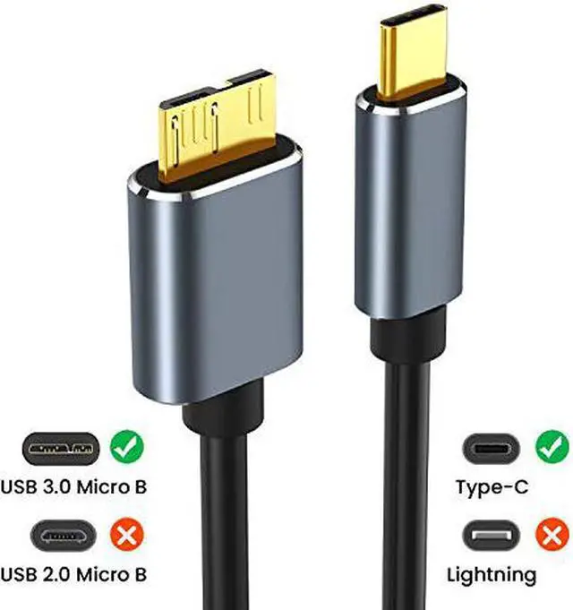 Alt view image 2 of 7 - USB C to Micro B Cable 3.0, Type C to Micro B Hard Drive Cable, Micro B to USB Type C Cable for Toshiba Canvio, Seagate, WD External Hard Drive, Chromebook Pixel and More (1 Pack-6.6ft / 2M)
