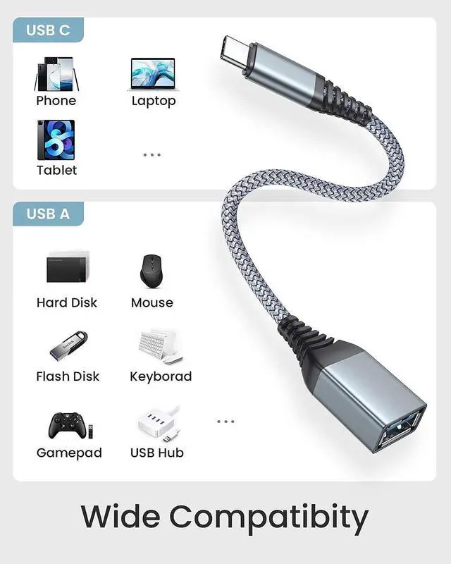 Alt view image 7 of 7 - USB C to USB Adapter [2 Pack], OTG Cable Type C Male to USB 3.0 Female 9 Inch Fast Transfer Thunderbolt 3 to USB Adapter Compatible with MacBook Pro, MacBook Air 2020, and More Type C Devices