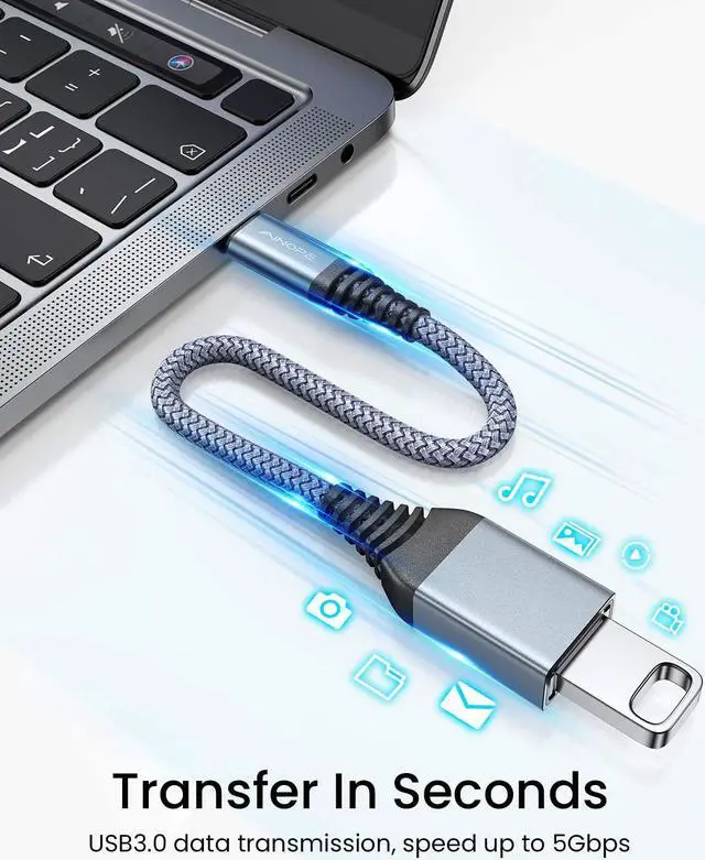 Alt view image 2 of 7 - USB C to USB Adapter [2 Pack], OTG Cable Type C Male to USB 3.0 Female 9 Inch Fast Transfer Thunderbolt 3 to USB Adapter Compatible with MacBook Pro, MacBook Air 2020, and More Type C Devices