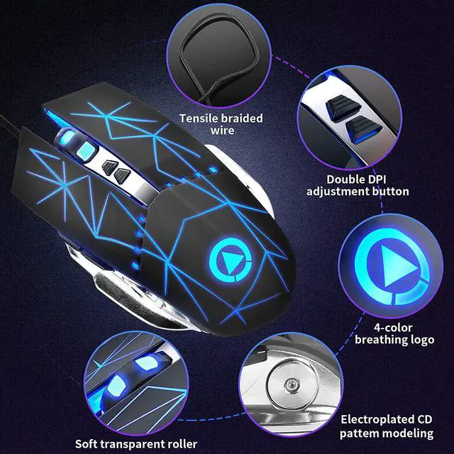 Alt view image 4 of 7 - Silent Click Wired Gaming Mouse, RGB Backlight and 4 Adjustable DPI Up to 3200, 7 Buttons, Ergonomic USB Computer Mouse with High Precision Sensor for Windows PC & Laptop Gamers