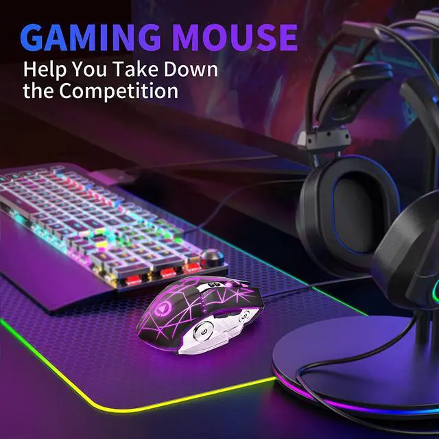 Alt view image 5 of 7 - Silent Click Wired Gaming Mouse, RGB Backlight and 4 Adjustable DPI Up to 3200, 7 Buttons, Ergonomic USB Computer Mouse with High Precision Sensor for Windows PC & Laptop Gamers