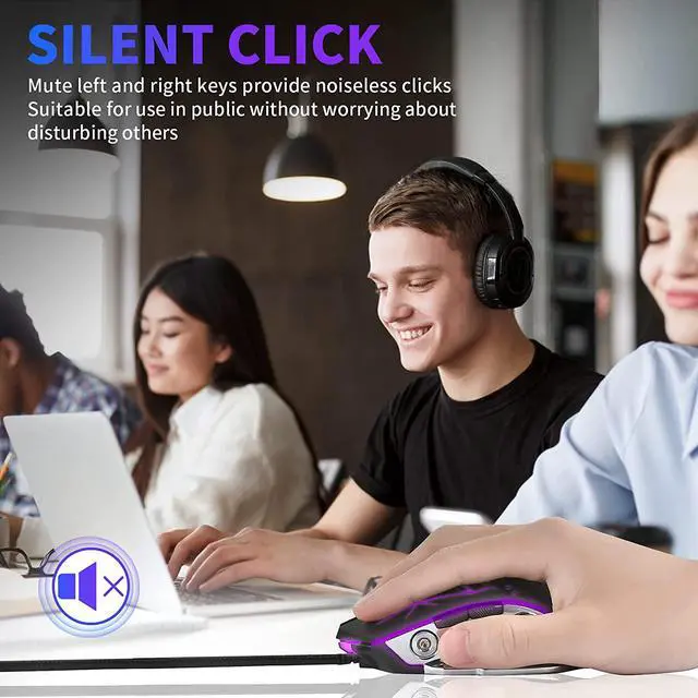 Alt view image 6 of 7 - Silent Click Wired Gaming Mouse, RGB Backlight and 4 Adjustable DPI Up to 3200, 7 Buttons, Ergonomic USB Computer Mouse with High Precision Sensor for Windows PC & Laptop Gamers
