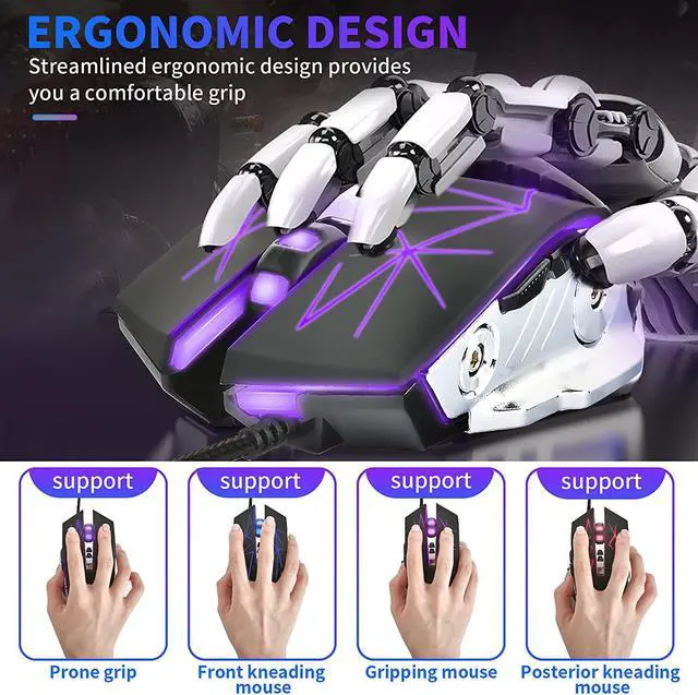 Alt view image 7 of 7 - Silent Click Wired Gaming Mouse, RGB Backlight and 4 Adjustable DPI Up to 3200, 7 Buttons, Ergonomic USB Computer Mouse with High Precision Sensor for Windows PC & Laptop Gamers