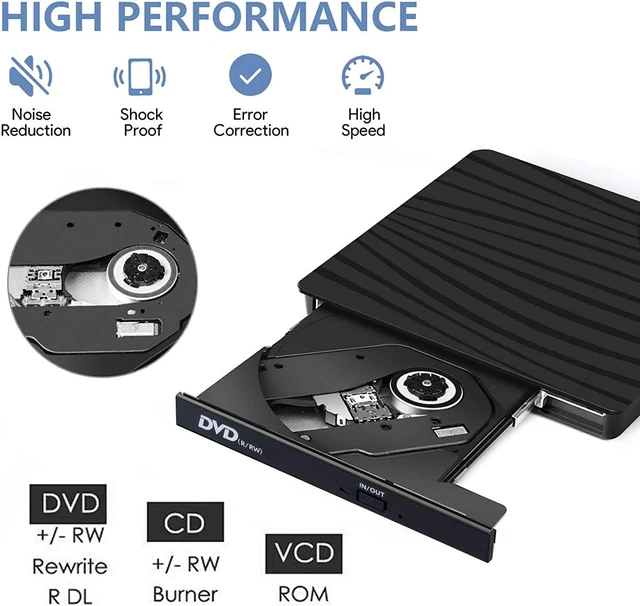 Alt view image 3 of 7 - External CD DVD Drive USB 3.0 Slim Portable CD Reader CD/DVD-RW Burner High Speed Data Transfer Super Drive for Laptop, Desktop, Mac, IOS, Windows 10/8/7 / XP/ Linux/ Vista