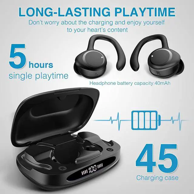 Alt view image 3 of 14 - Ture Wireless Earbuds, in Ear Bluetooth Headphones with Built-in Mic, 75Hrs Playtime Sport Earphones with Digital Display & CVC 8.0, IPX7 Waterproof Over-Ear Headphones for Workout Running Outdoor