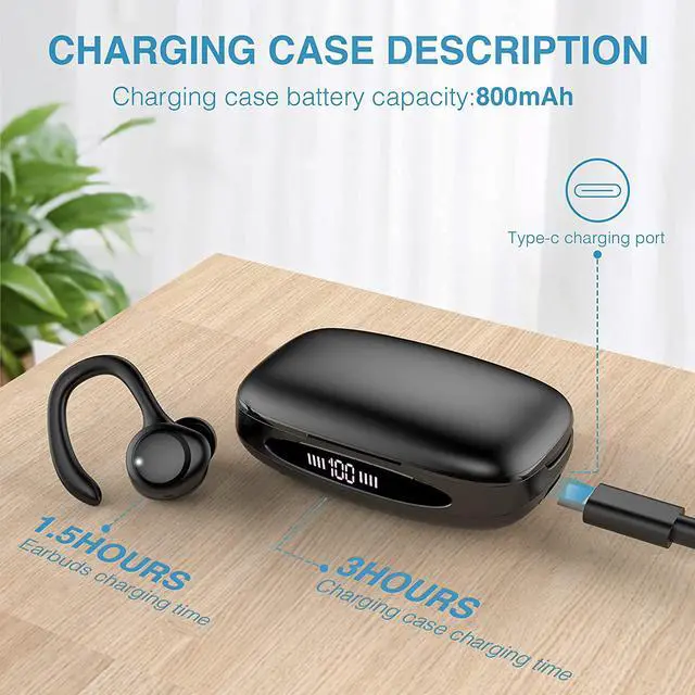 Alt view image 2 of 14 - Ture Wireless Earbuds, in Ear Bluetooth Headphones with Built-in Mic, 75Hrs Playtime Sport Earphones with Digital Display & CVC 8.0, IPX7 Waterproof Over-Ear Headphones for Workout Running Outdoor