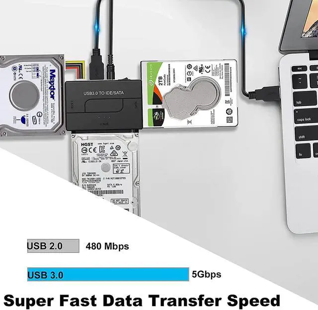 Alt view image 4 of 7 - SATA/IDE to USB 3.0 Adapter, External Hard Drive Reader for Universal 2.5 3.5-inch IDE and SATA HDD SSD, 5.25" CD/DVD Drives, Hard Drive Adapter with Power Supply Support 6TB with 12V 2A Power Adapter