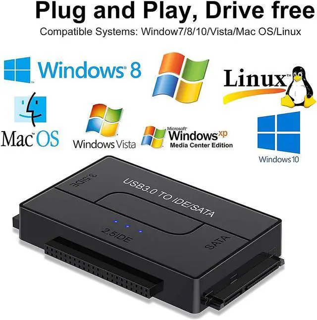 Alt view image 5 of 7 - SATA/IDE to USB 3.0 Adapter, External Hard Drive Reader for Universal 2.5 3.5-inch IDE and SATA HDD SSD, 5.25" CD/DVD Drives, Hard Drive Adapter with Power Supply Support 6TB with 12V 2A Power Adapter