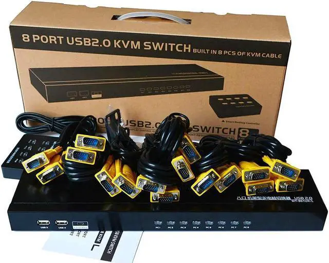 Alt view image 7 of 7 - KVM Switch 8 Port KVM Switch VGA USB+8 Cables 2 in1 & Wired Extended Selector, MT-VIKI 8x1 Rackmount KVM VGA Switch