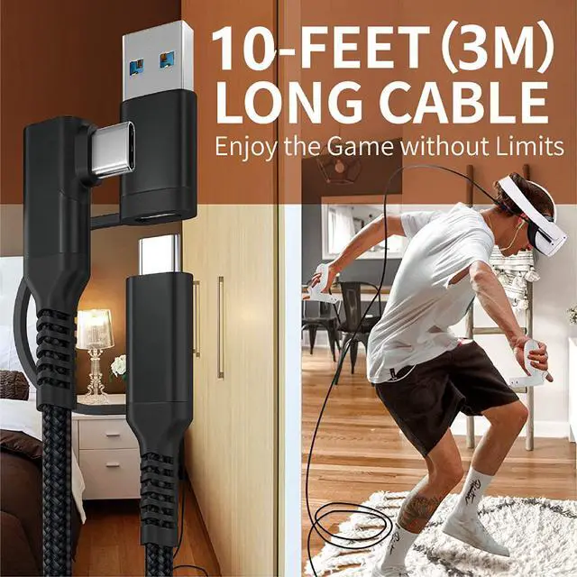Alt view image 2 of 7 - USB C & USB A (2 in 1) to USB C Link Cable 10FT/3M Compatible with Oculus/Meta Quest 2, High Speed PC Data Transfer Link Cable, Fast Charging USB 3.1 Gen2 to USB C Cable for VR Headset and Gaming PC