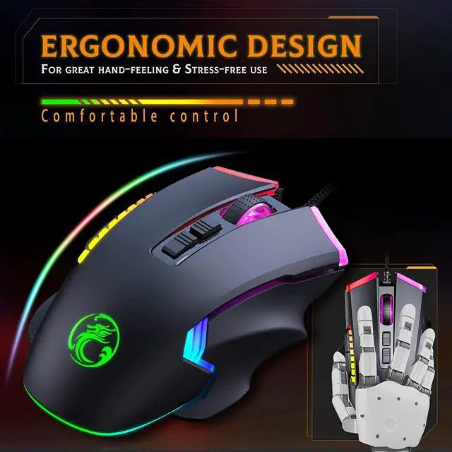 Alt view image 5 of 7 - RGB Gaming Mouse Wired, 8 Programmable Buttons Computer Mouse, 6 Adjustable DPI [1200/1600/2400/3200/4800/7200 dpi], Ergonomic Mouse with 13 Backlight Modes Gaming Mice for Windows 7/8/10/XP Linux