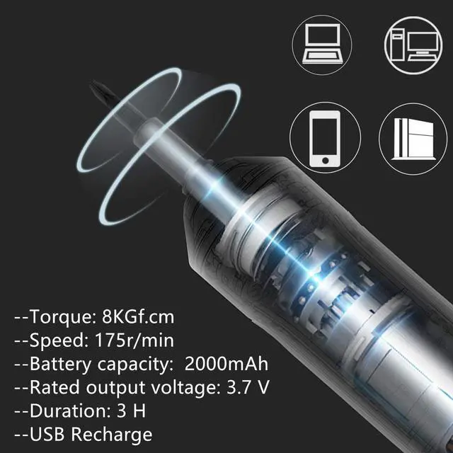 Alt view image 4 of 7 - Cordless Electric Screwdriver, USB Rechargeable Multi-Function Magnetic Precision Power Screwdriver Repair Tool Kit with LED Light for PC, Phone, Android Phone, Watch, Laptop