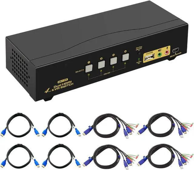 Main image of HDMI KVM Switch 2 Port Dual Monitor Extended Display 4K @30Hz, Dual View PC Monitor Keyboard Mouse Selector Box with Audio Microphone Output and USB 2.0 Hub for Computers and Laptop