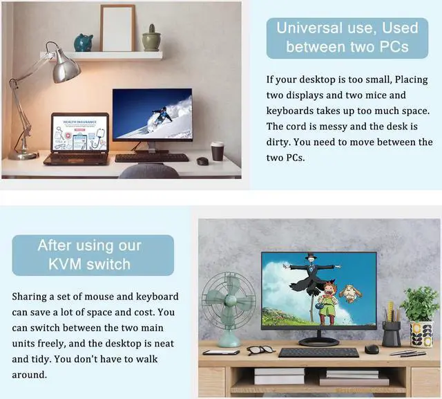 Alt view image 4 of 7 - HDMI KVM Switch 2 Port, 4K@60Hz USB KVM Switch 2x1 HDMI2.0 Ports + 4x USB3.0 Ports, Share 2 Computers to one Monitor, Supports Hotkey Switch, Wireless Keyboard and Mouse, USB Disk, Printer, USB Camera