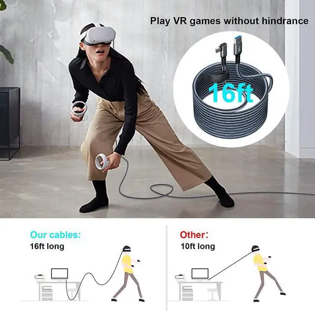 Alt view image 2 of 7 - for Oculus Quest 2 Link Cable 16FT, Quest Link Cable Durable Nylon Braided, VR Headset Cable Type A USB A to USB C High Speed Data Transfer Charging Cord for Gaming PC and USB C 3.2 Gen1 Cable