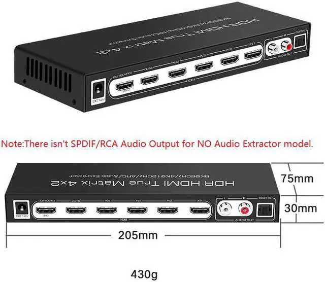 Alt view image 7 of 7 - 8K @60Hz HDR UHD HDMI 2.1 Matrix, HDR 4K 120Hz HDMI True Matrix 4x2 48Gbps ARC 8K 60Hz Splitter Switcher Switch 4 in 2 out HDMI2.1 Audio extractor