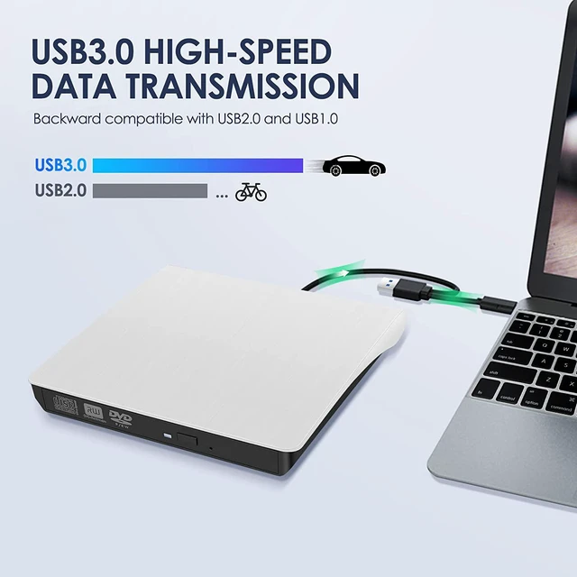 Alt view image 5 of 6 - External CD/DVD Drive for Laptop Desktop PC, Type-C CD/DVD Player USB 3.0 Portable External CD DVD Burner Writer Reader Compatible with Mac Mac-Book Pro/Air Desktop Windows 7/8/10/XP/Vista (White)