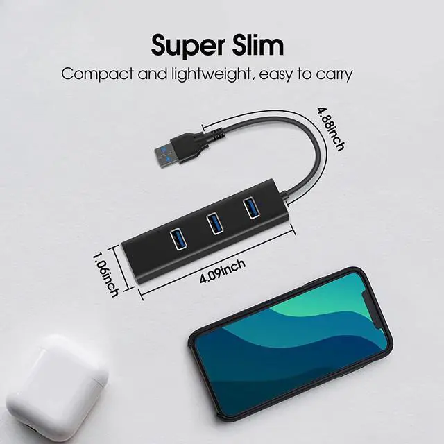 Alt view image 6 of 7 - USB 3.0 HUB with 1000MBps RJ45 Gigabit Ethernet Port, 3-Port USB to Ethernet Adapter with USB C Adapter, Aluminum USB Extender Splitter for Laptop, Mac-Book, Mac Pro, i-Mac, Surface Pro, XPS, PC