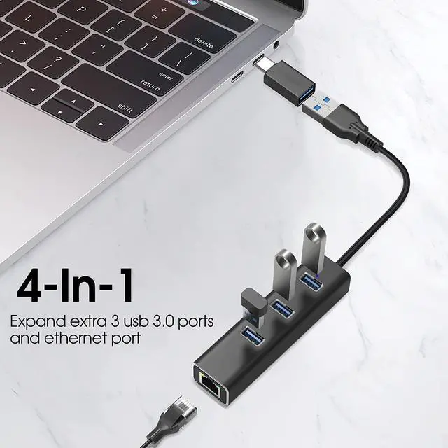 Alt view image 2 of 7 - USB 3.0 HUB with 1000MBps RJ45 Gigabit Ethernet Port, 3-Port USB to Ethernet Adapter with USB C Adapter, Aluminum USB Extender Splitter for Laptop, Mac-Book, Mac Pro, i-Mac, Surface Pro, XPS, PC
