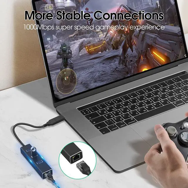 Alt view image 4 of 7 - USB 3.0 HUB with 1000MBps RJ45 Gigabit Ethernet Port, 3-Port USB to Ethernet Adapter with USB C Adapter, Aluminum USB Extender Splitter for Laptop, Mac-Book, Mac Pro, i-Mac, Surface Pro, XPS, PC