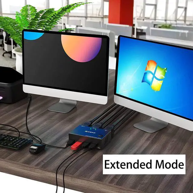 Alt view image 3 of 8 - Dual Monitor KVM Switch HDMI 2 Port 4K@30Hz, 2 In 2 Out 2 Monitor KVM Switch USB HDMI Extended Display Switcher for 2 PCs Share 2 Monitors and 4 USB 2.0 Hub, Desktop Controller and USB Cables Included