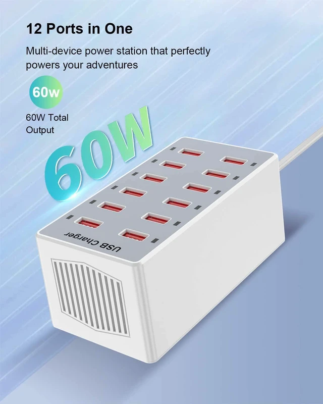 Alt view image 2 of 7 - USB Charger 12-Ports USB Charging Station for Multiple Devices USB Wall Charger Power Hub Strip Smart Plug Charging Dock Block for iPhone Xs/XR,iPad,iPod,Galaxy S9/S8,Laptop and More