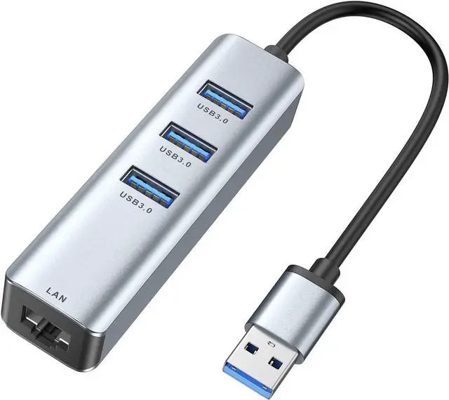 Main image of USB 3.0 to Ethernet Adapter, 3-Port USB 3.0 Hub with RJ45 10/100/1000Mbps Gigabit Ethernet Adapter Support Windows 10,8.1,Mac OS, Sur-face Pro,Linux,Chromebook and More (Gray)