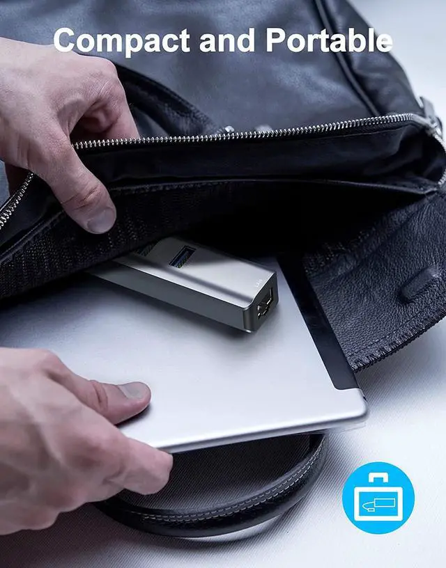 Alt view image 7 of 7 - USB C to 3 x USB 3.0 Hub with Ethernet Adapter, 4-in-1 10/100/1000Mbps Ethernet RJ45 to USB-C/Thunderbolt 3 to Gigabit Ethernet LAN Network Adapter for Mac Chromebook, XPS, Surface Book 3/2/Go etc.