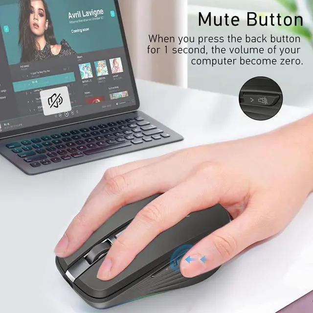Alt view image 3 of 7 - Rechargeable Wireless Mouse, Silent Mouse with RGB Lights Gaming Mice, 2.4G Wireless & Bluetooth 5.1 Dual Mode 2400 DPI USB-C 700mAh Battery, Ergonomic Mouse for PC, Computer, Laptop, Desktop (Black)