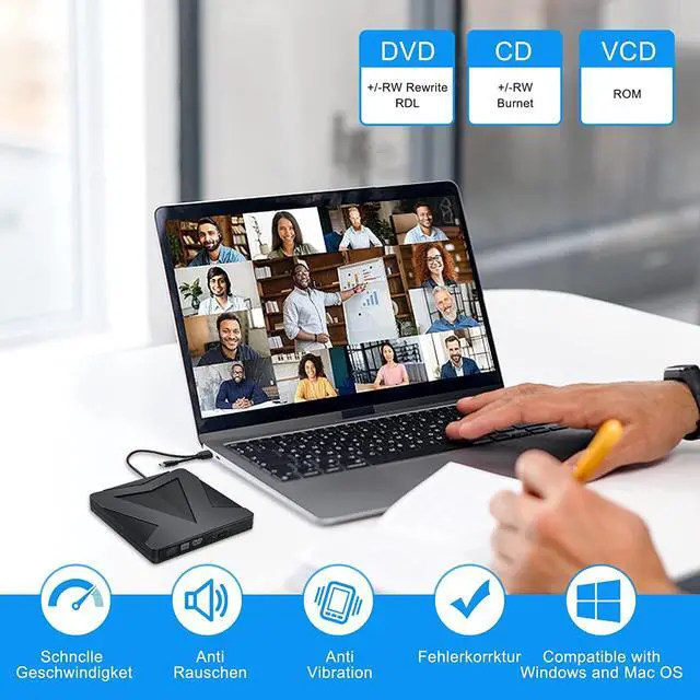 Portable External CD DVD Drive, CD/DVD +/-RW Drive, USB 3.0