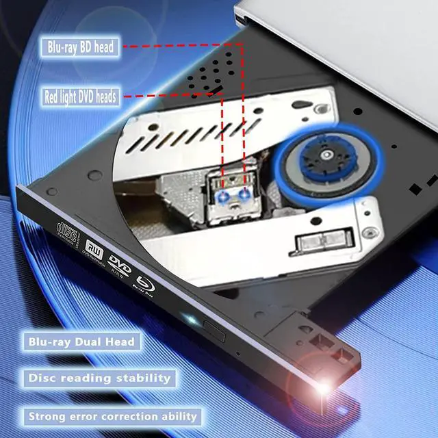 Alt view image 4 of 7 - External Blu-ray DVD Drive, USB 3.0 and Type-C Blu-ray CD DVD Burner 3D Slim Optical Blu-ray Disc DVD Drive, DVD/BD Player Read/Write Portable Blu Ray Drive Compatible with/Win7/Win8/Win10/ Mac OS
