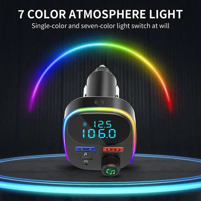 Alt view image 3 of 7 - Bluetooth FM Transmitter, FM Transmitter for Car, Hands Free Calling Wireless Car Adapter, Support PD QC3.0 USB Car Charger, Radio Adapter Music Player FM Car Kit, 7 Colors LED Backlit