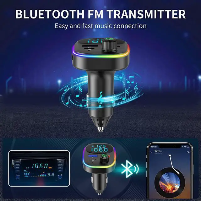 Alt view image 2 of 7 - Bluetooth FM Transmitter, FM Transmitter for Car, Hands Free Calling Wireless Car Adapter, Support PD QC3.0 USB Car Charger, Radio Adapter Music Player FM Car Kit, 7 Colors LED Backlit