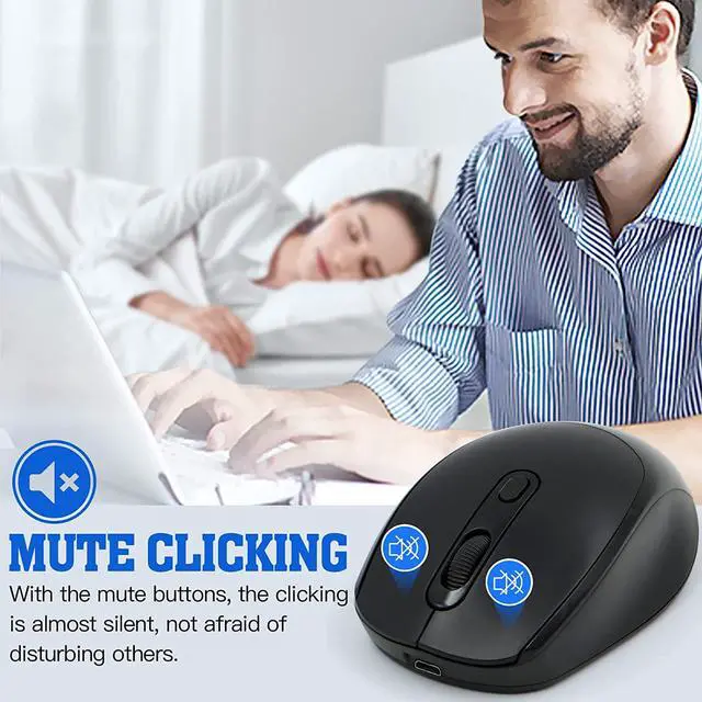 Alt view image 3 of 7 - 2.4G & Bluetooth Wireless Mouse for Laptop Rechargeable Computer Mouse, Dual Mode Bluetooth Mouse, Multi-Device Connection Silent Mouse Ergonomic Mice for Office Desktop Mac Android Windows (Black)