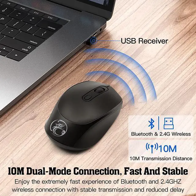 Alt view image 2 of 7 - 2.4G & Bluetooth Wireless Mouse for Laptop Rechargeable Computer Mouse, Dual Mode Bluetooth Mouse, Multi-Device Connection Silent Mouse Ergonomic Mice for Office Desktop Mac Android Windows (Black)