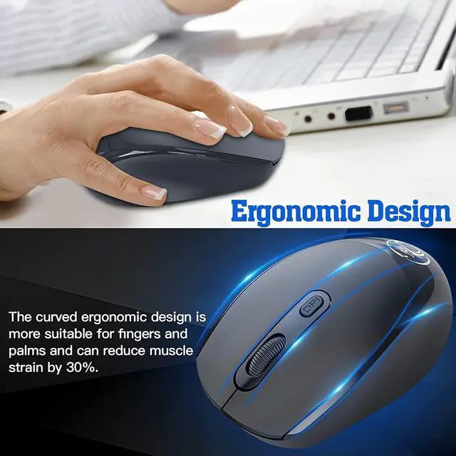 Alt view image 4 of 7 - 2.4G & Bluetooth Wireless Mouse for Laptop Rechargeable Computer Mouse, Dual Mode Bluetooth Mouse, Multi-Device Connection Silent Mouse Ergonomic Mice for Office Desktop Mac Android Windows (Black)