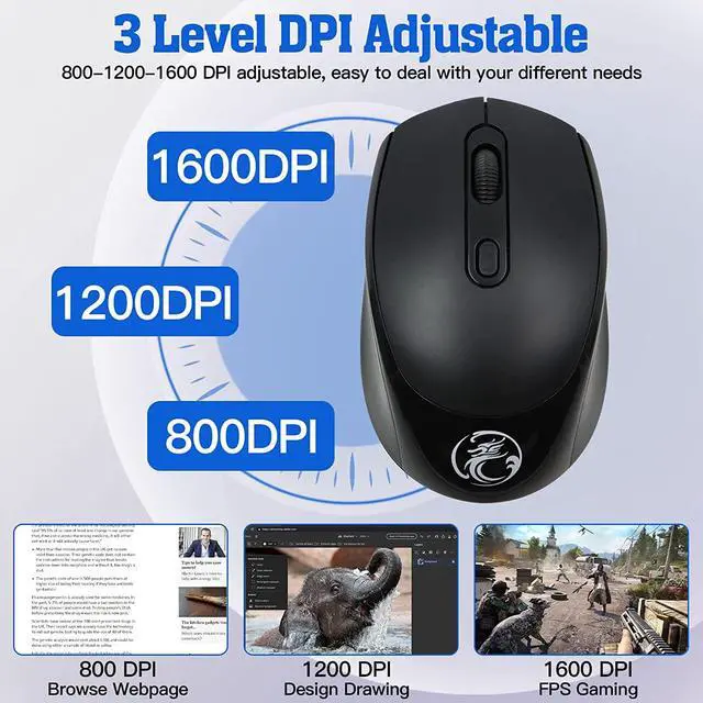 Alt view image 5 of 7 - 2.4G & Bluetooth Wireless Mouse for Laptop Rechargeable Computer Mouse, Dual Mode Bluetooth Mouse, Multi-Device Connection Silent Mouse Ergonomic Mice for Office Desktop Mac Android Windows (Black)