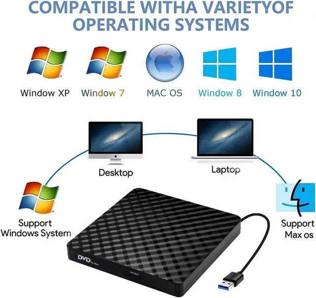 Alt view image 3 of 7 - Portable USB 3.0 External CD DVD Drive, 8X DVD+-R/RW DVD Burner for Acer 5 Nitro Aspire 5 E 15 Inspire E15 Laptop Computer, Super Super Multi 24X CD-RW Writer Black Plaid Pattern