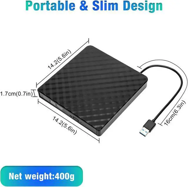 Alt view image 7 of 7 - Portable USB 3.0 External CD DVD Drive, 8X DVD+-R/RW DVD Burner for Acer 5 Nitro Aspire 5 E 15 Inspire E15 Laptop Computer, Super Super Multi 24X CD-RW Writer Black Plaid Pattern