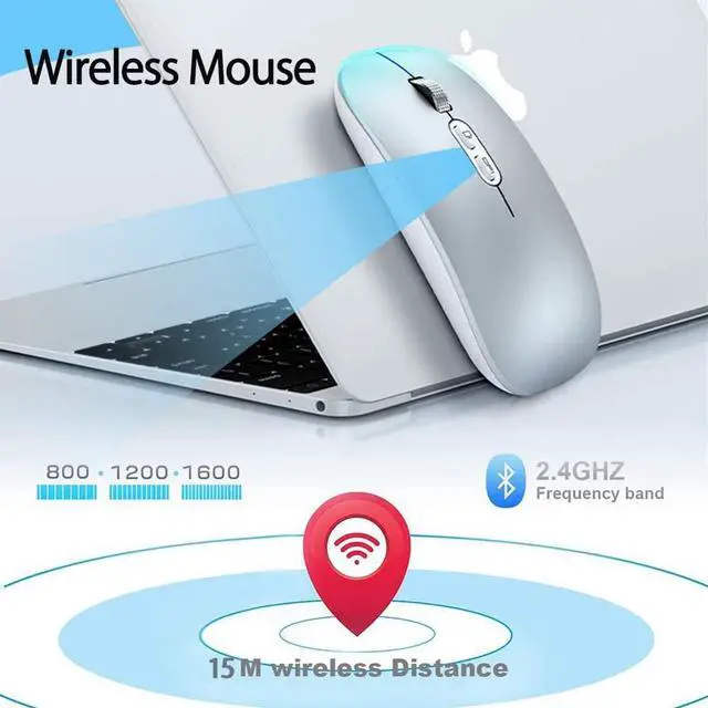 Alt view image 3 of 7 - 2.4Ghz Bluetooth Mouse, Rechargeable Wireless Mouse with Dual Mode (Bluetooth 5.0 + 2.4G Wireless), Ergonomic Portable Silent Wireless Optical Mouse for Laptop Desktop Windows Mac iOS