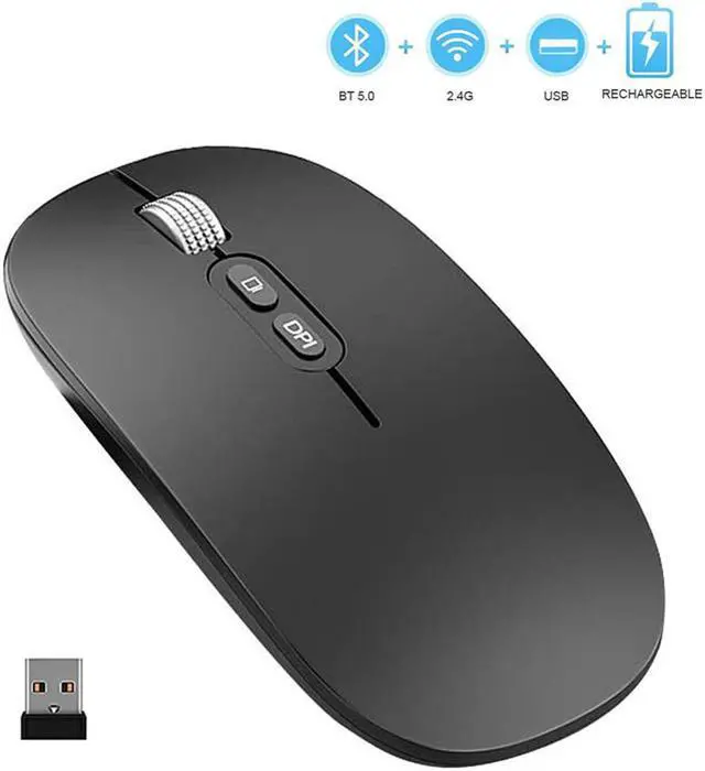 Main image of 2.4Ghz Bluetooth Mouse, Rechargeable Wireless Mouse with Dual Mode (Bluetooth 5.0 + 2.4G Wireless), Ergonomic Portable Silent Wireless Optical Mouse for Laptop Desktop Windows Mac iOS