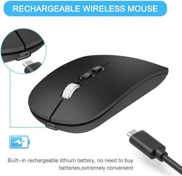 Alt view image 2 of 7 - 2.4Ghz Bluetooth Mouse, Rechargeable Wireless Mouse with Dual Mode (Bluetooth 5.0 + 2.4G Wireless), Ergonomic Portable Silent Wireless Optical Mouse for Laptop Desktop Windows Mac iOS