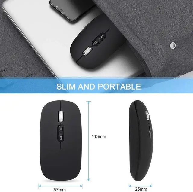 Alt view image 4 of 7 - 2.4Ghz Bluetooth Mouse, Rechargeable Wireless Mouse with Dual Mode (Bluetooth 5.0 + 2.4G Wireless), Ergonomic Portable Silent Wireless Optical Mouse for Laptop Desktop Windows Mac iOS