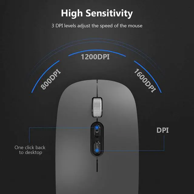 Alt view image 4 of 7 - 2.4Ghz Bluetooth Mouse, Rechargeable Wireless Mouse with Dual Mode (Bluetooth 5.0 + 2.4G Wireless), Ergonomic Portable Silent Wireless Optical Mouse for Laptop Desktop Windows Mac iOS (Gray)